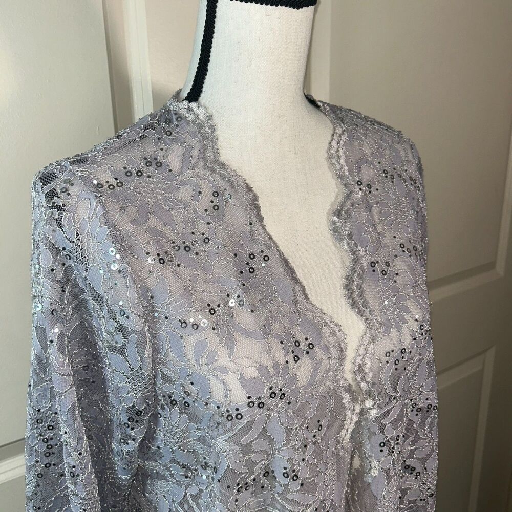 NWT Candalite Silver Lace Sequin Open Front Evening Jacket Size XL - Picture 2 of 6